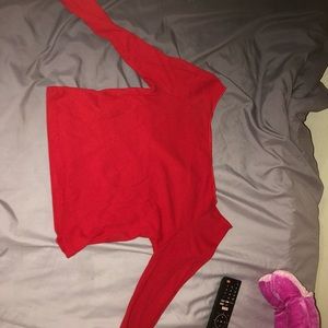 Red, off the shoulder top.